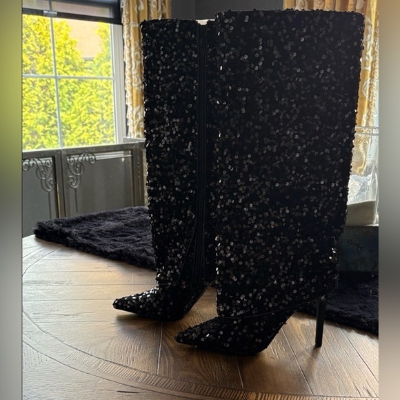 INC International Concepts Shoes - INC Skylar Black Sequin Boot NIB Size 7.5 M
